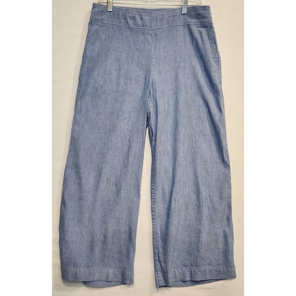 Chicos Size 1 (8 M) Blue Linen Blend Pants Casual Beach Flowy Comfort